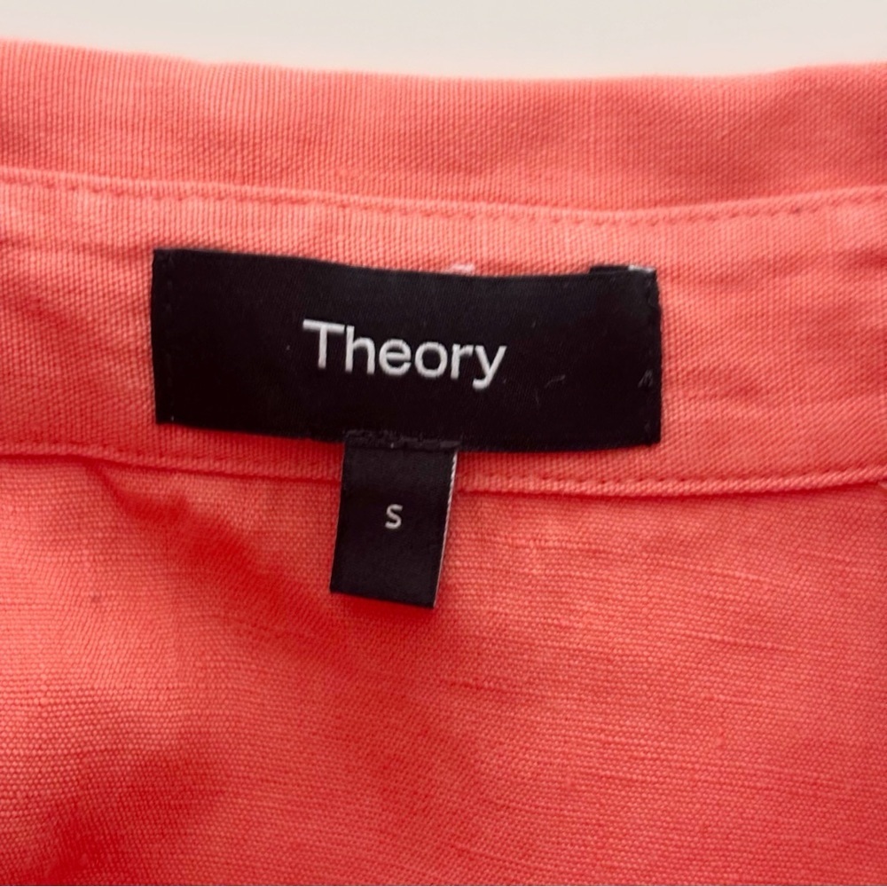 Theory Bright Coral Boxy Linen Button Down Short Sleeve Shirt Small - Picture 5 of 8